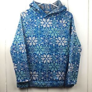Talbots Snowflake Pullover Blue Snowflake Fleece Hoodie, Size Small‎